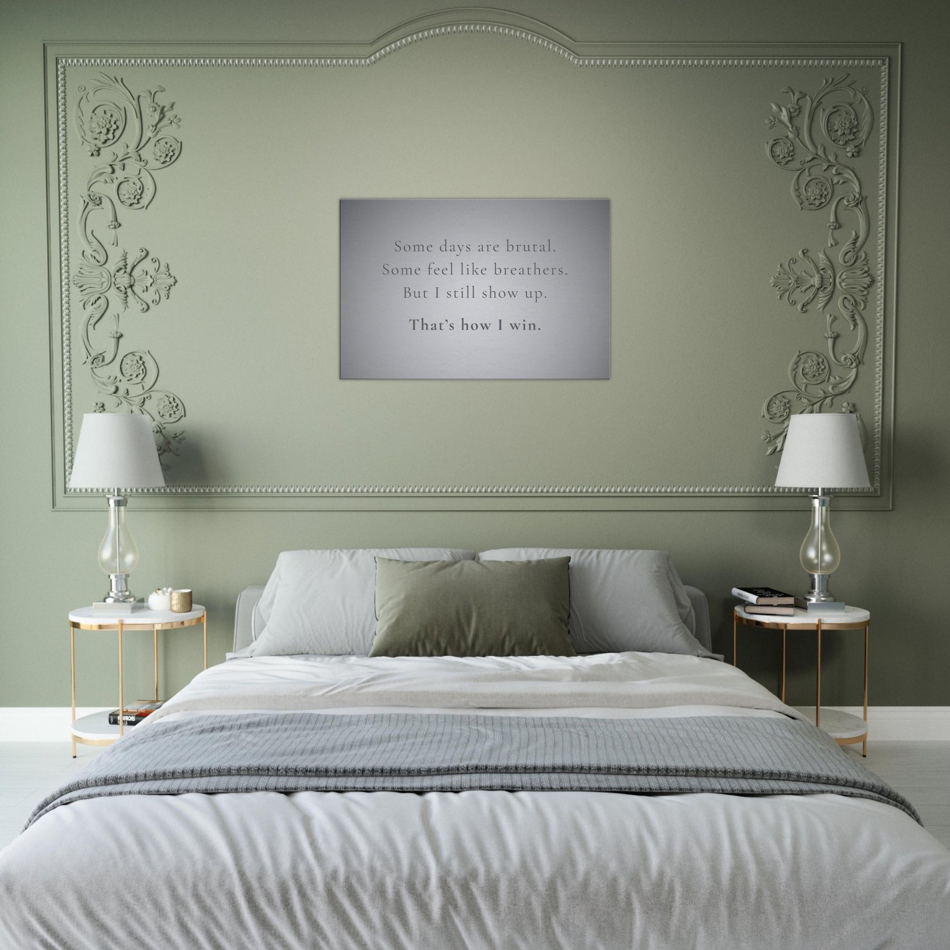 Recovery canvas wall art decor with grayscale gradient background and personal resilience message

