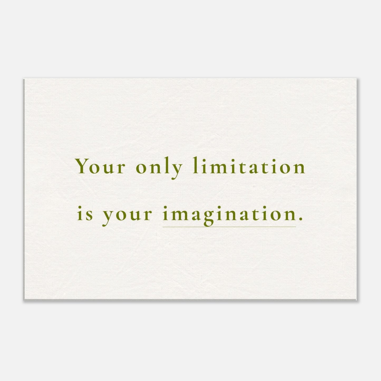 Minimalist recovery canvas wall print with quote “Your only limitation is your imagination” on cream background

