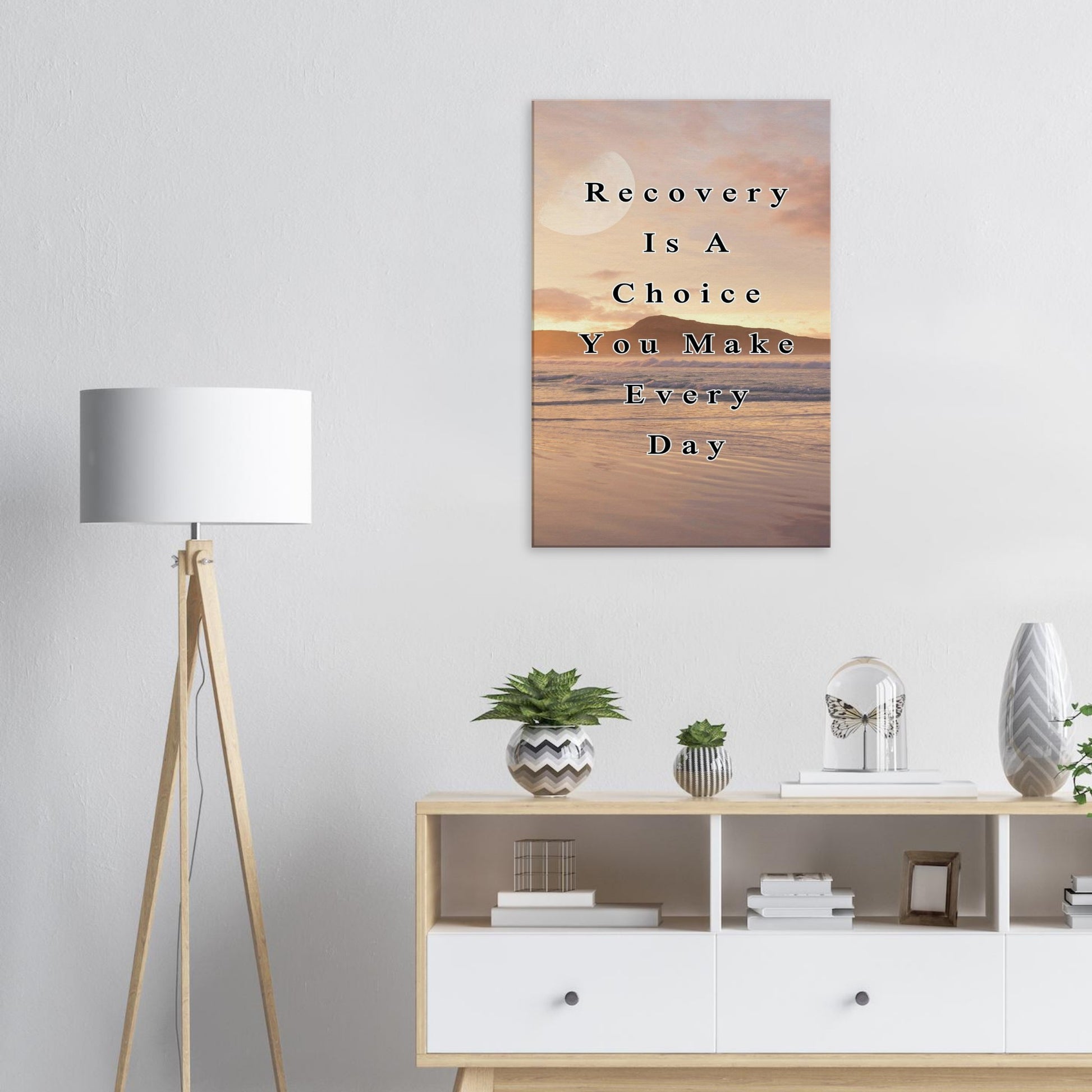Peaceful healing canvas with mountain backdrop and message of commitment