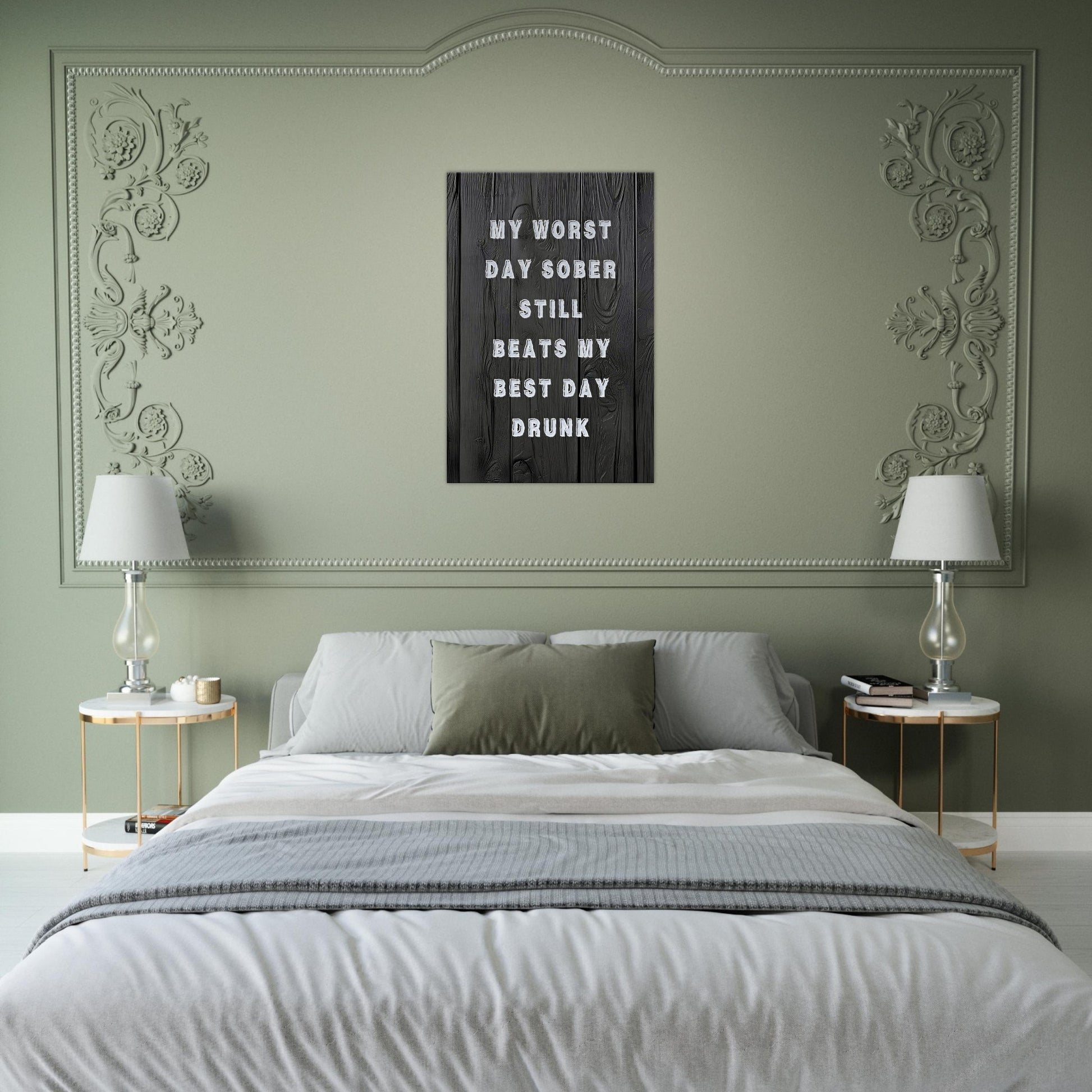 Sobriety canvas art for addiction recovery featuring textured black wood and bold sobriety affirmation

