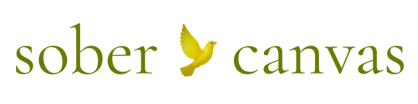 Logo of 'sober canvas' with a gold dove on a white background