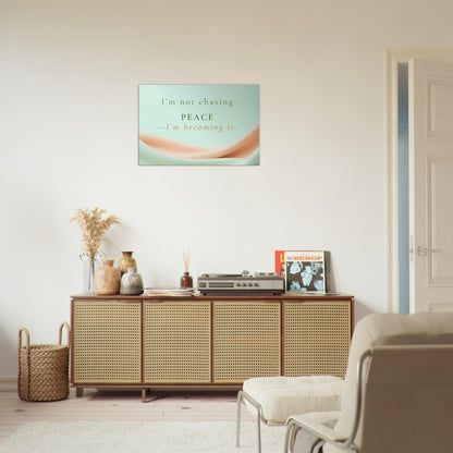 Calm wall art print featuring minimalist pastel tones and a personal quote about inner peace and emotional growth

